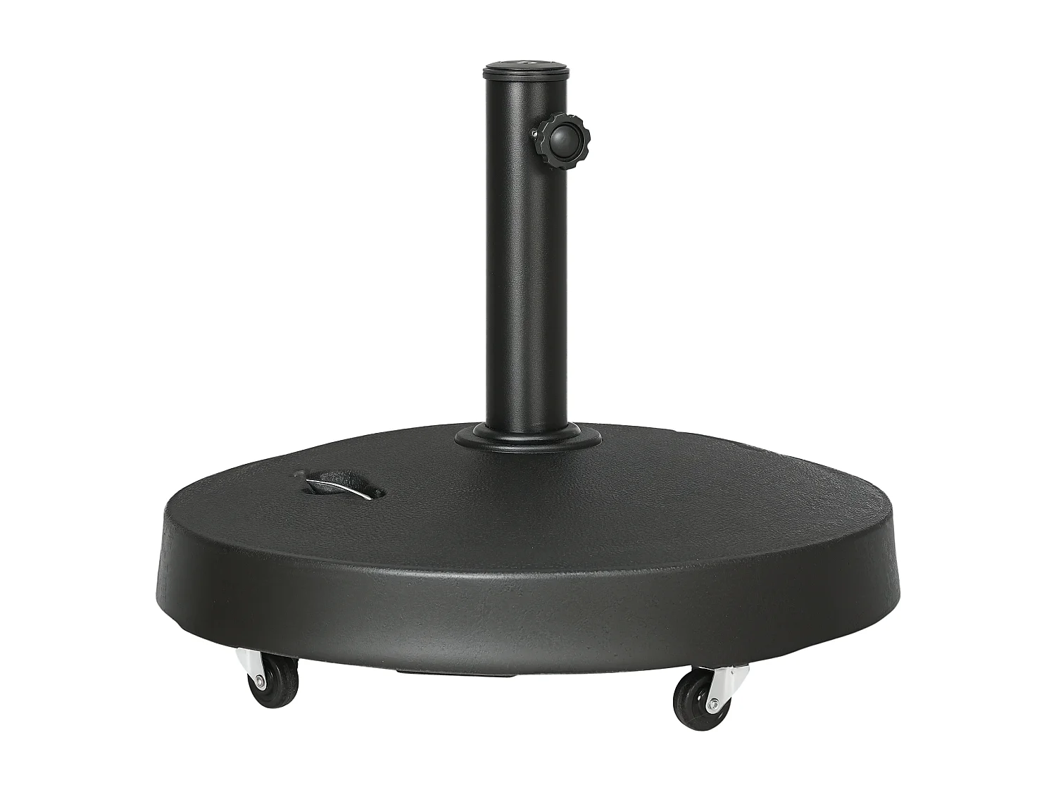 Pied de parasol rond - base de lestage parasol sur roulettes - poids net 24 Kg - résine surface granuleuse noir