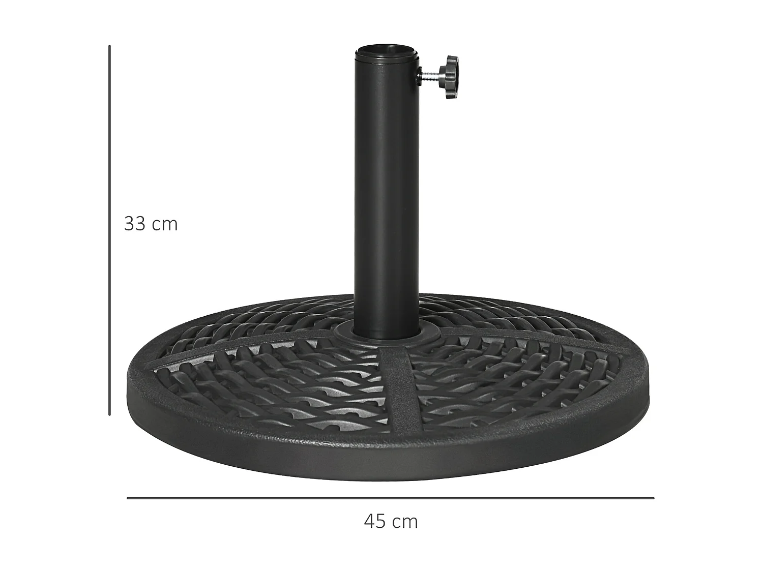 Pied de parasol rond base de lestage Ø 45 x 33H cm HDPE aspect rotin tressé poids net 8 Kg noir
