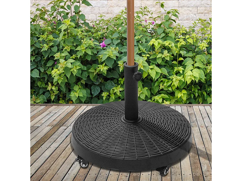 Pied de parasol base de lestage rond poids net 22,7kg en résine avec 4 roulettes - dim. Ø 52 x 41H cm - noir