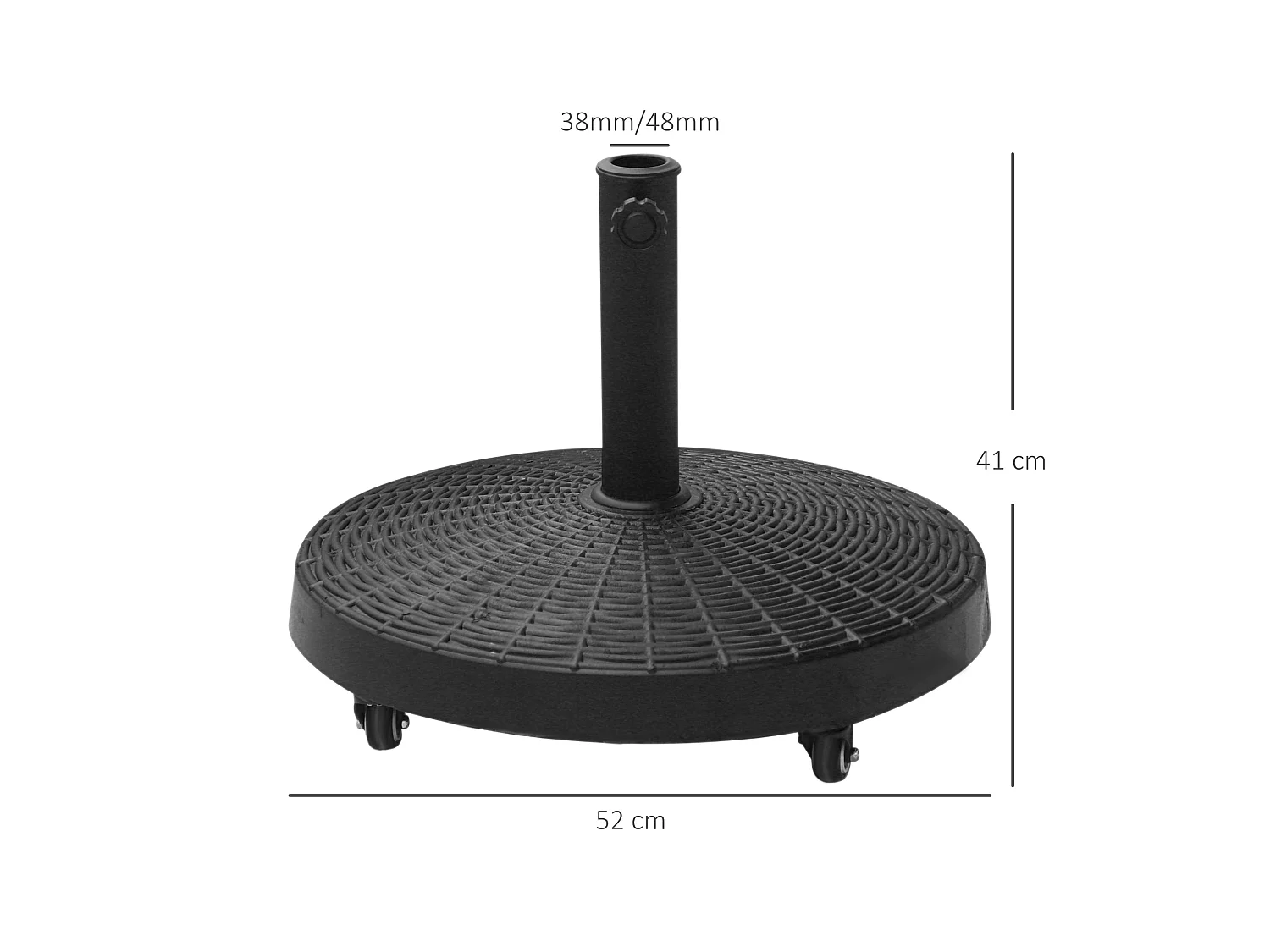 Pied de parasol base de lestage rond poids net 22,7kg en résine avec 4 roulettes - dim. Ø 52 x 41H cm - noir