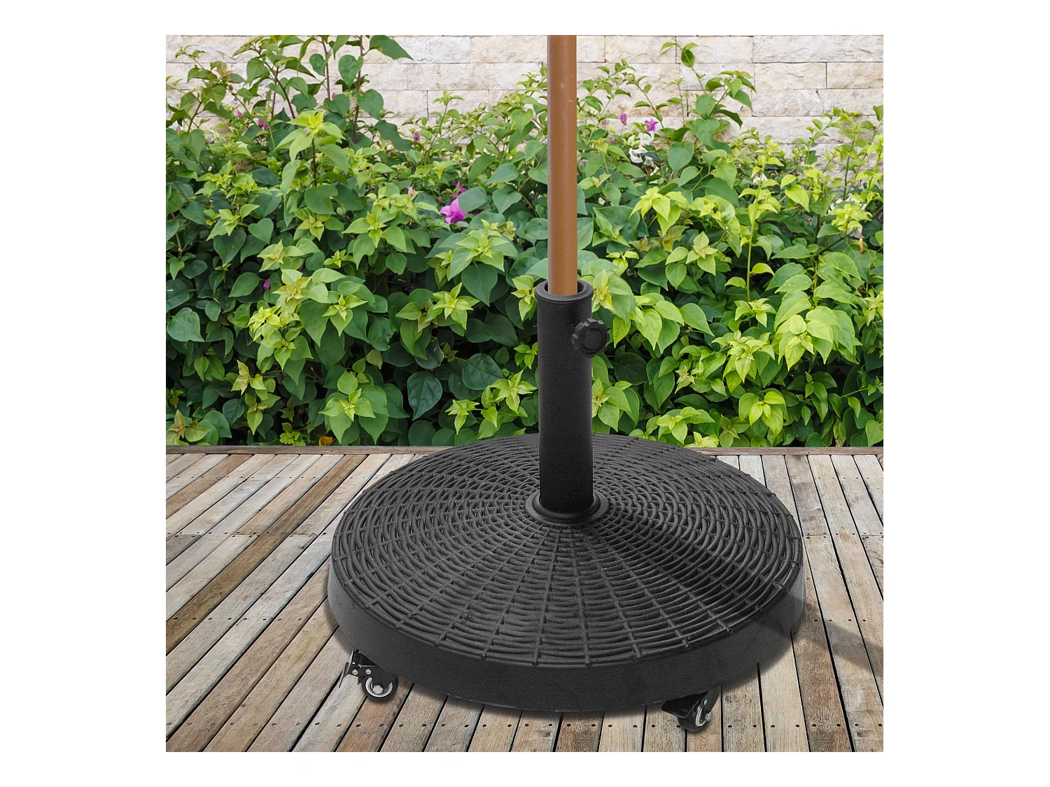 Pied de parasol base de lestage rond poids net 22,7kg en résine avec 4 roulettes - dim. Ø 52 x 41H cm - noir