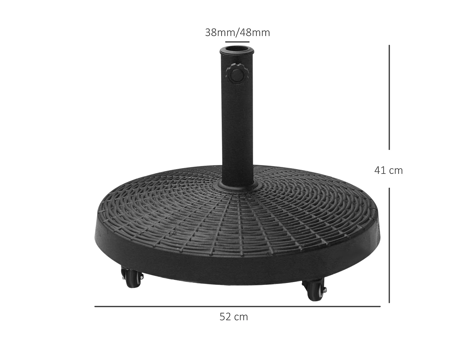 Pied de parasol base de lestage rond poids net 22,7kg en résine avec 4 roulettes - dim. Ø 52 x 41H cm - noir