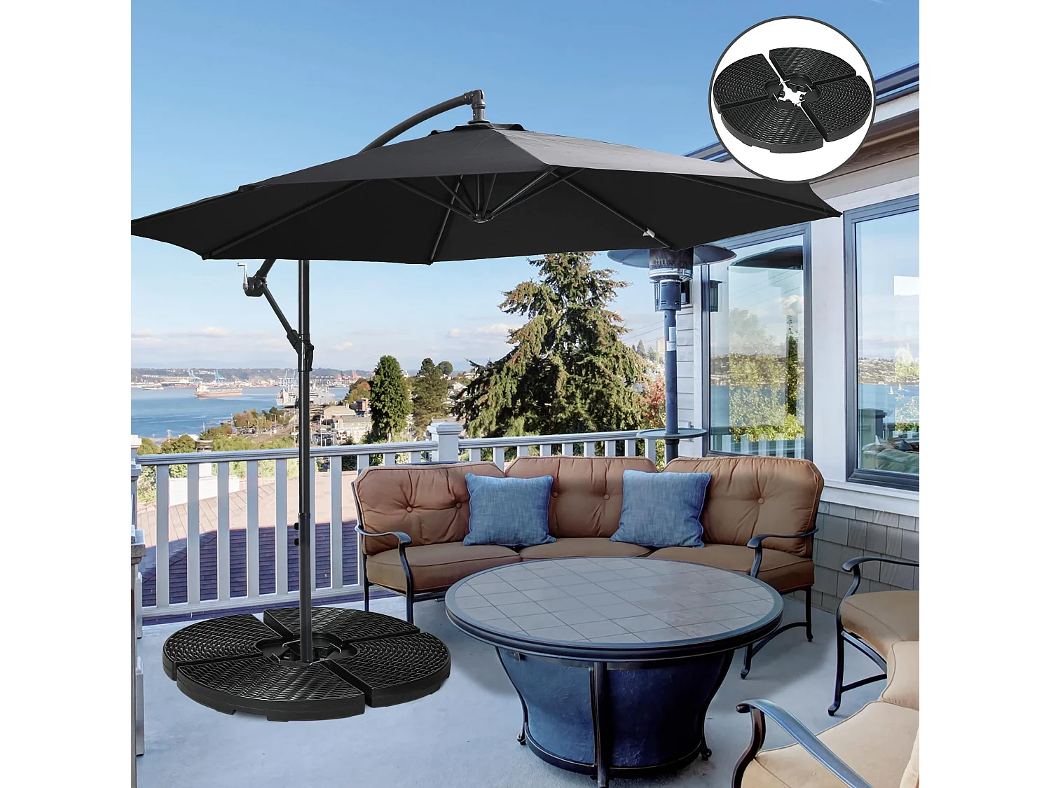 Pied de parasol lot de 4 dalles pour parasol à lester dim. tot. 100L x 100l x 8H cm HDPE aspect rotin noir