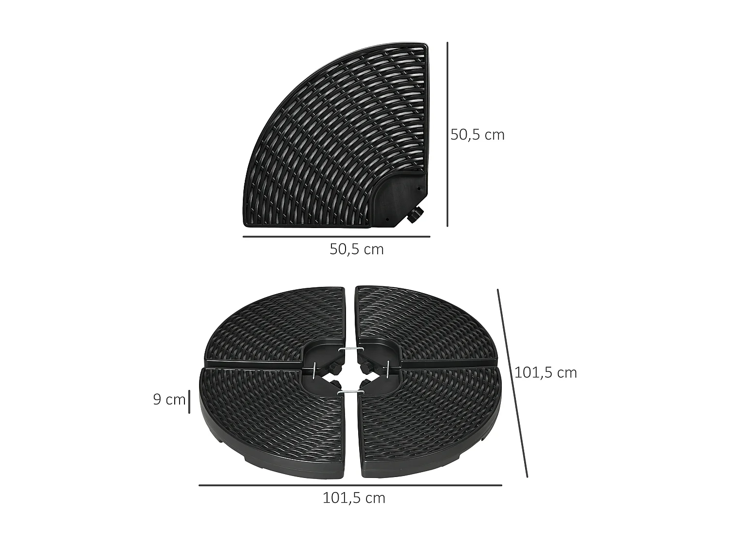 Pied de parasol lot de 4 dalles pour parasol à lester dim. tot. 100L x 100l x 8H cm HDPE aspect rotin noir