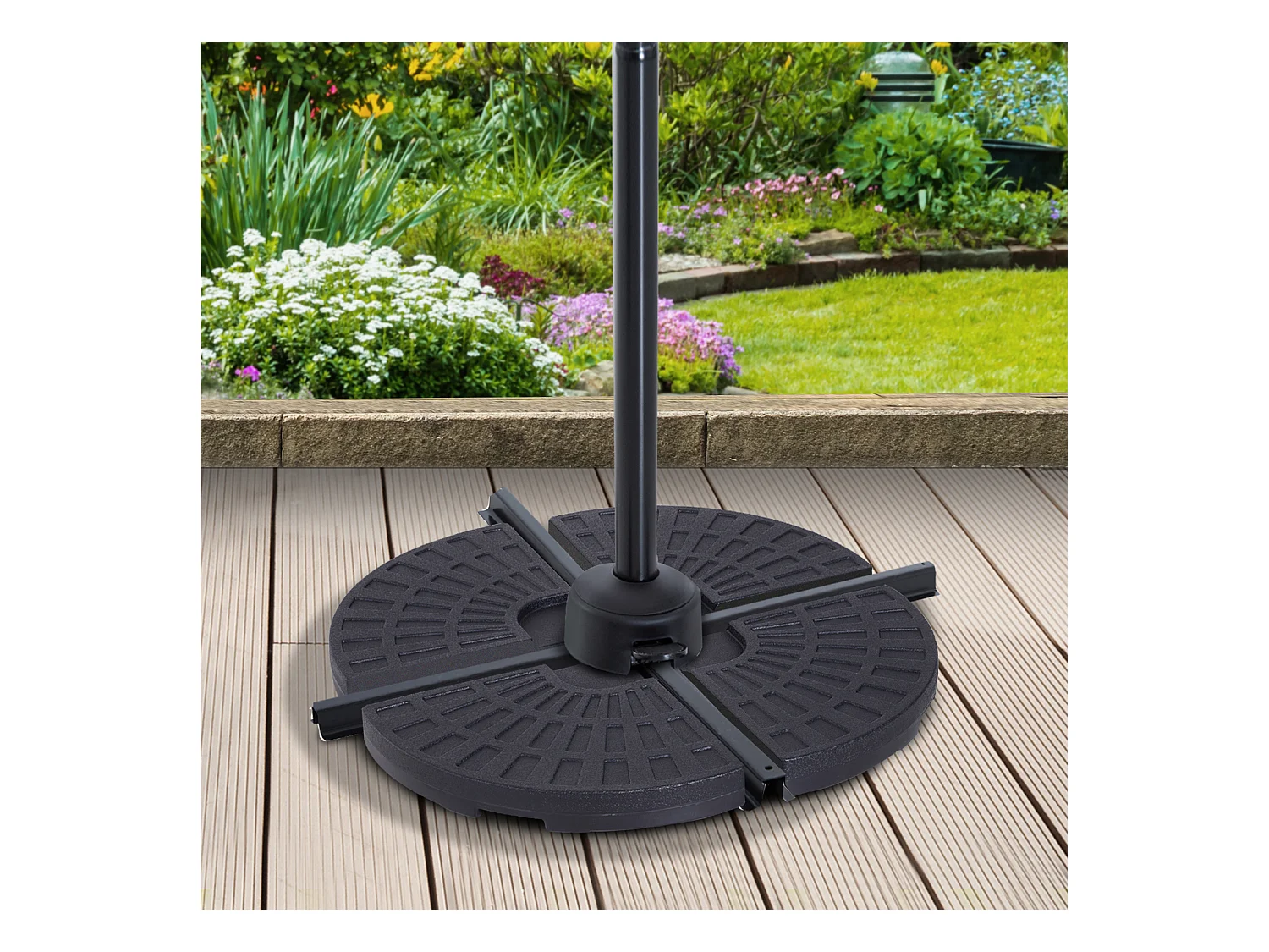 Lot de 4 poids de lestage pour parasols déportés dim. totales 48L x 48l x 8H cm polyéthylène haute densité noir