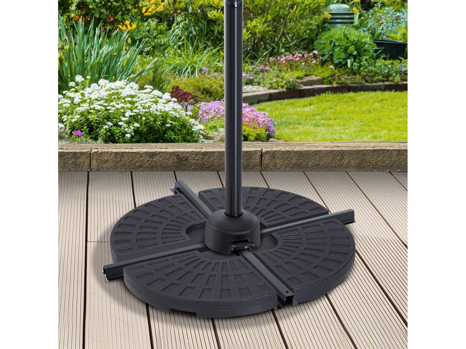 Lot de 4 poids de lestage pour parasols déportés dim. totales 48L x 48l x 8H cm polyéthylène haute densité noir