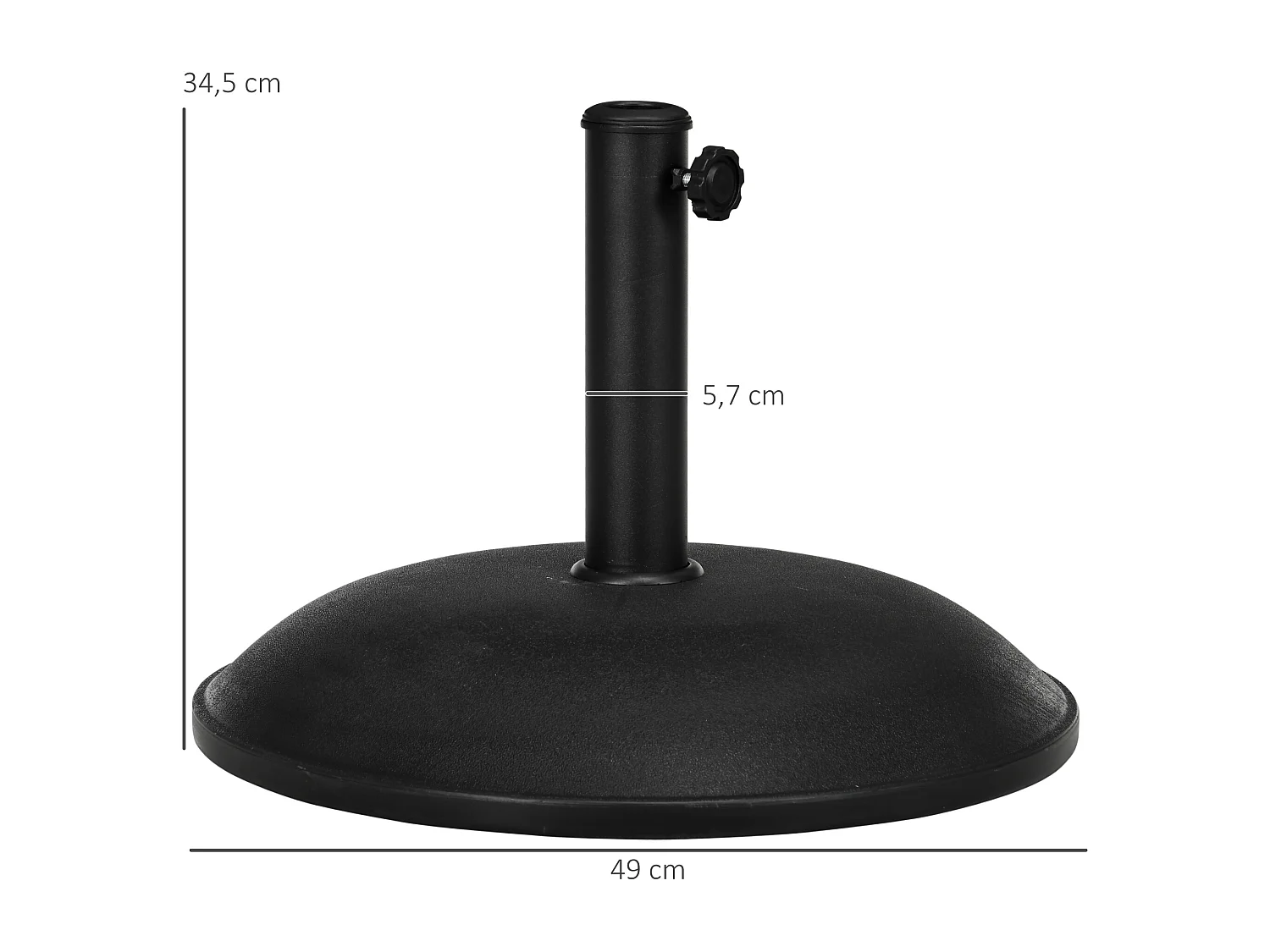 Pied de parasol rond base de lestage parasol Ø 45 x 36H cm poids net 20 Kg ciment PVC gris noir