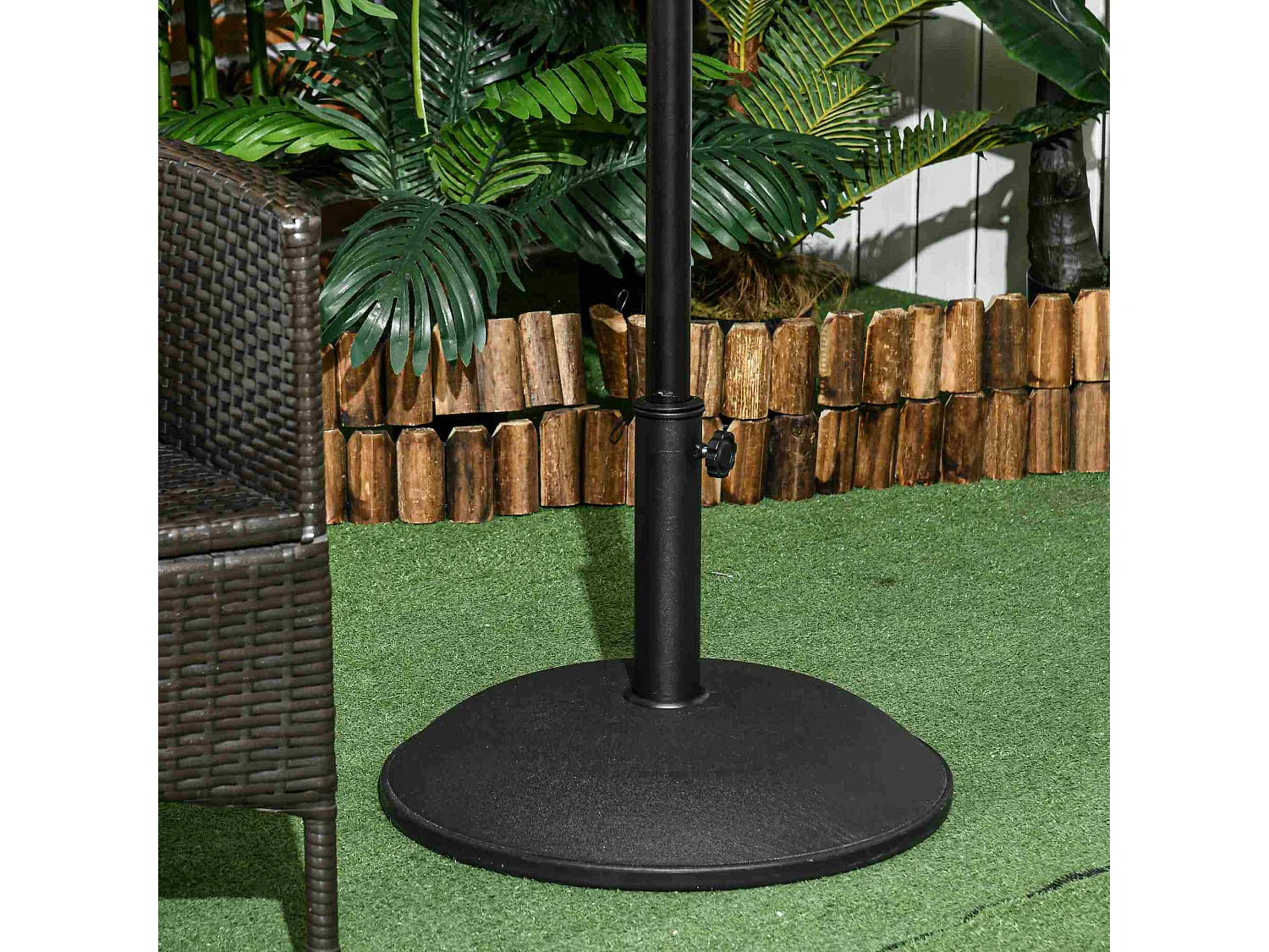 Pied de parasol rond base de lestage parasol Ø 45 x 36H cm poids net 20 Kg ciment PVC gris noir