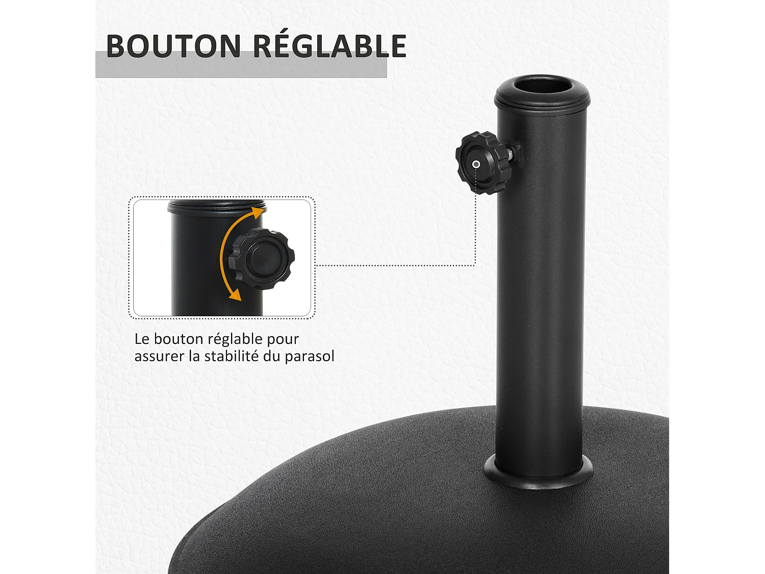 Pied de parasol rond base de lestage parasol Ø 45 x 36H cm poids net 20 Kg ciment PVC gris noir