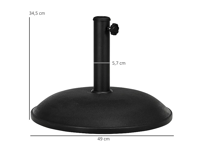 Pied de parasol rond base de lestage parasol Ø 45 x 36H cm poids net 20 Kg ciment PVC gris noir