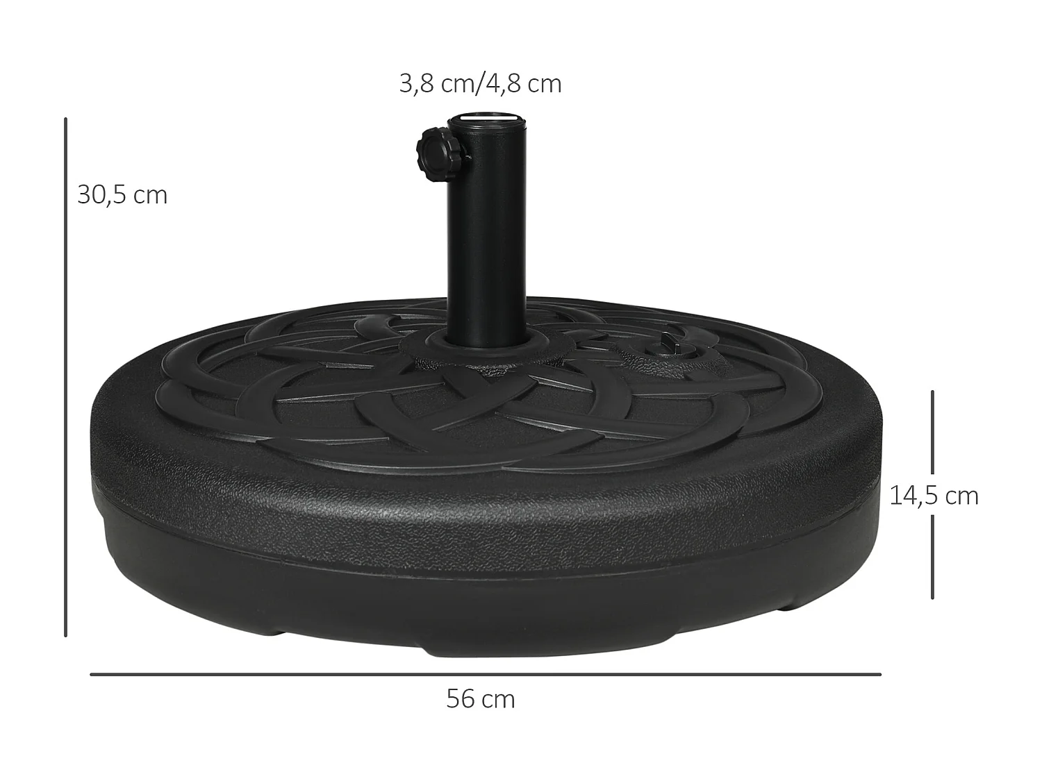 Pied de parasol base de lestage parasol rond Ø 56 x 30,5H cm à lester métal PE noir