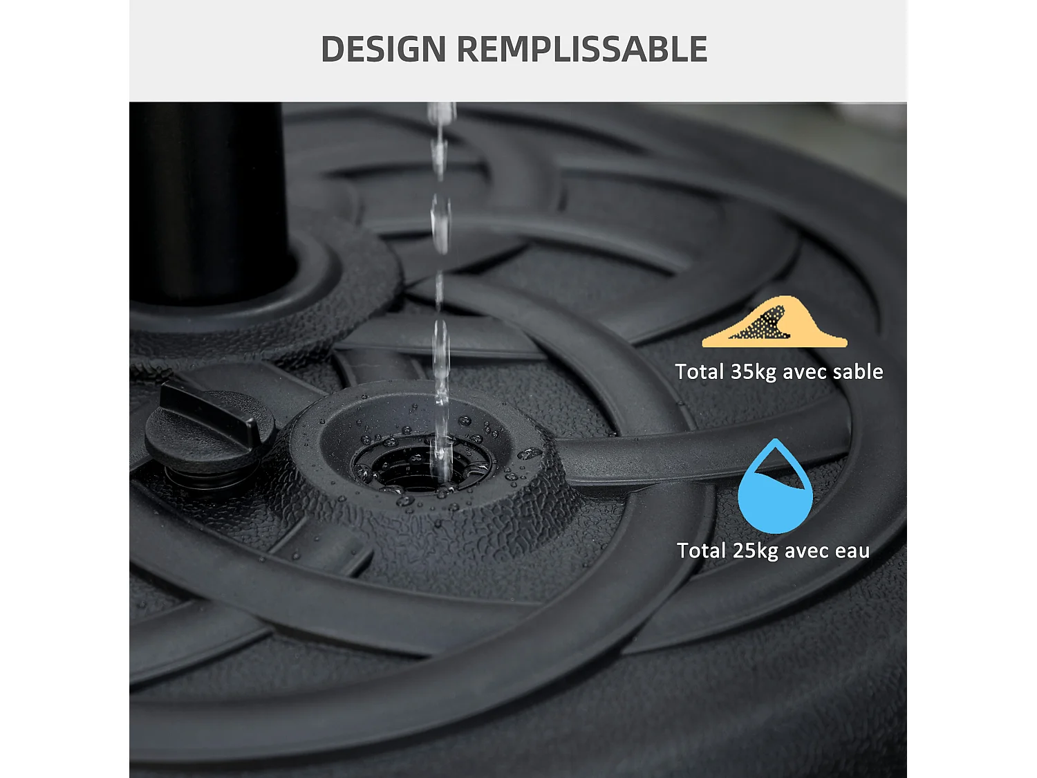 Pied de parasol base de lestage parasol rond Ø 56 x 30,5H cm à lester métal PE noir