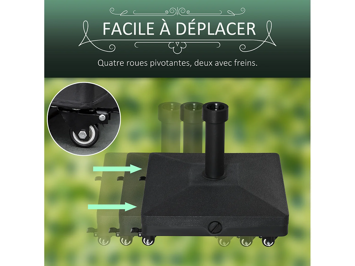 Pied de parasol base de lestage parasol carré HDPE surface granuleuse noir