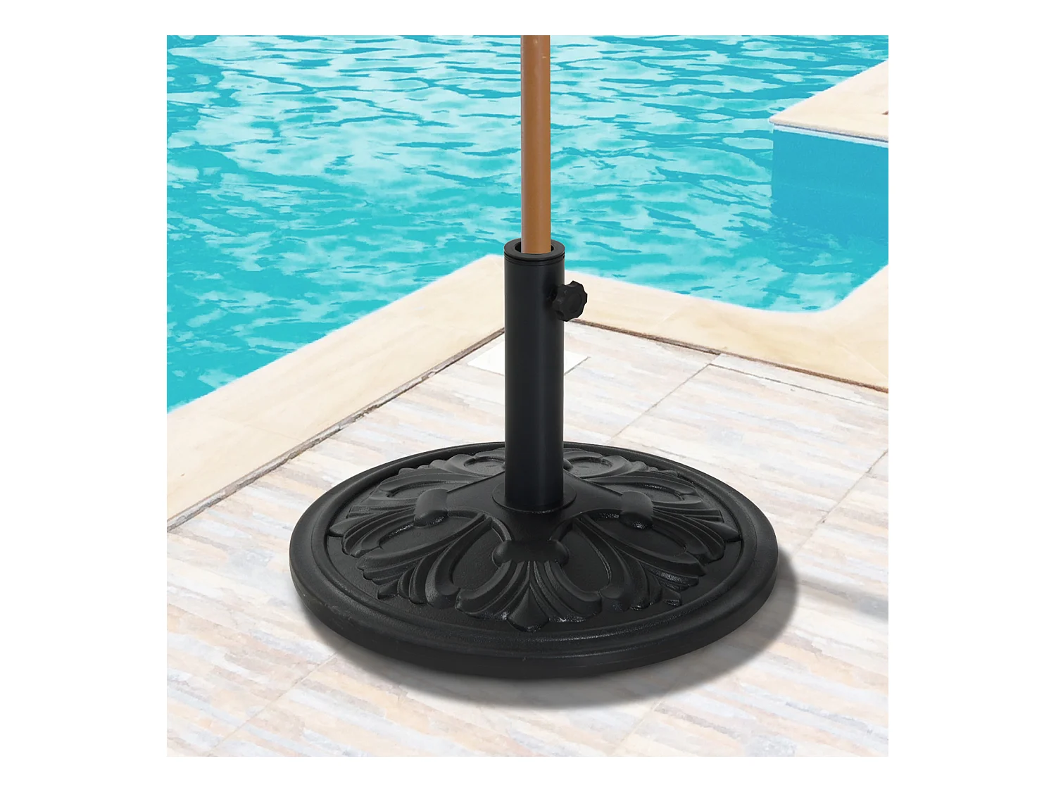 Pied de parasol rond base de lestage Ø 48 x 34H cm ciment HDPE motif fleurs de lys poids net 13 Kg noir