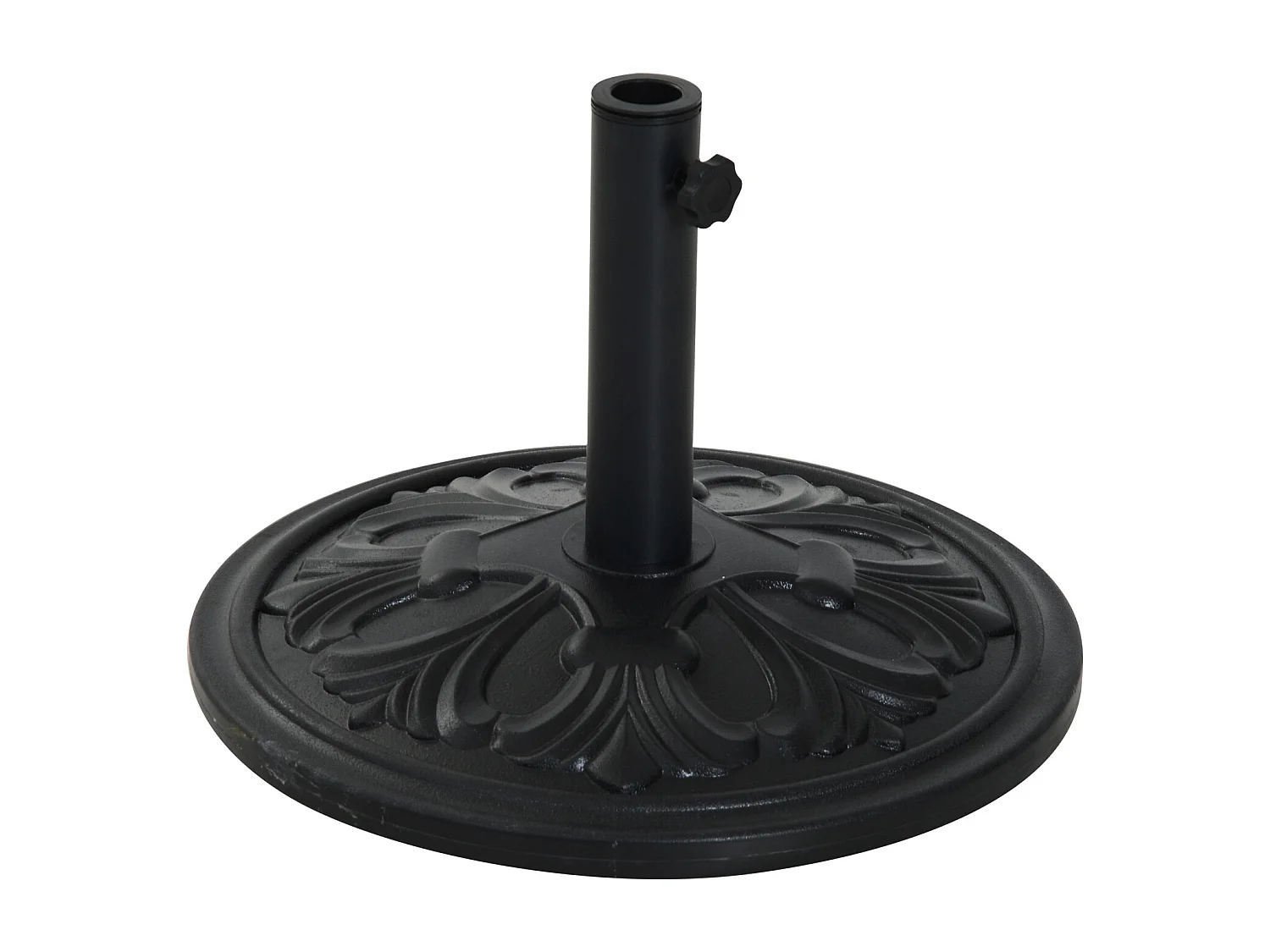 Pied de parasol rond base de lestage Ø 48 x 34H cm ciment HDPE motif fleurs de lys poids net 13 Kg noir