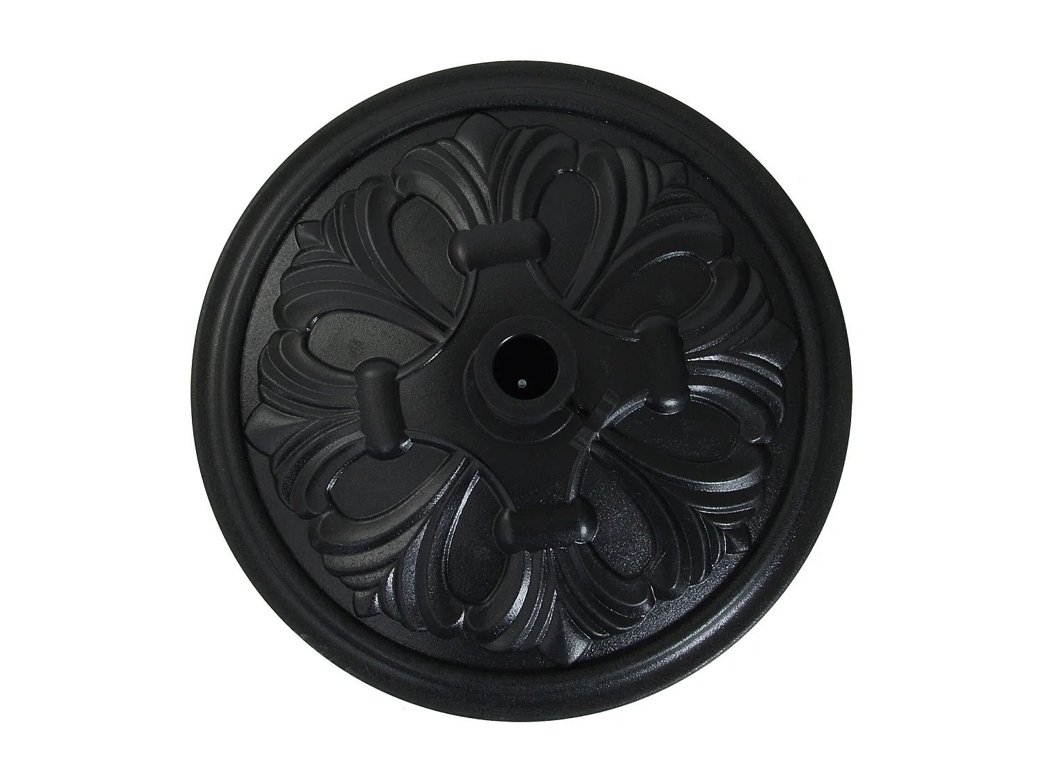 Pied de parasol rond base de lestage Ø 48 x 34H cm ciment HDPE motif fleurs de lys poids net 13 Kg noir