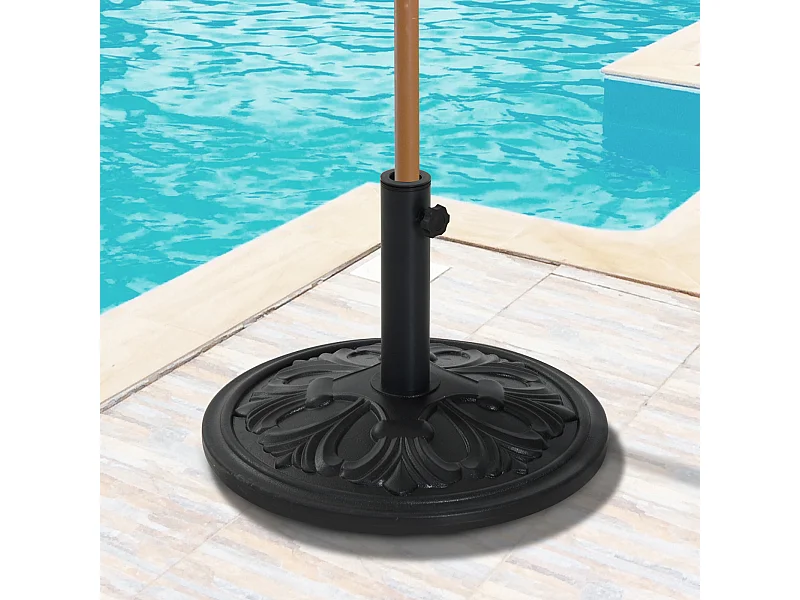 Pied de parasol rond base de lestage Ø 48 x 34H cm ciment HDPE motif fleurs de lys poids net 13 Kg noir