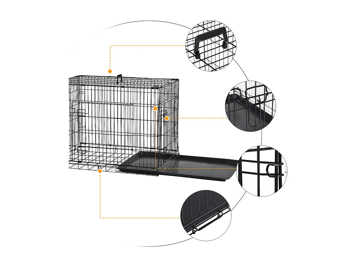 Cage caisse de transport pliante pour chien en métal noir 91 x 61 x 67 cm