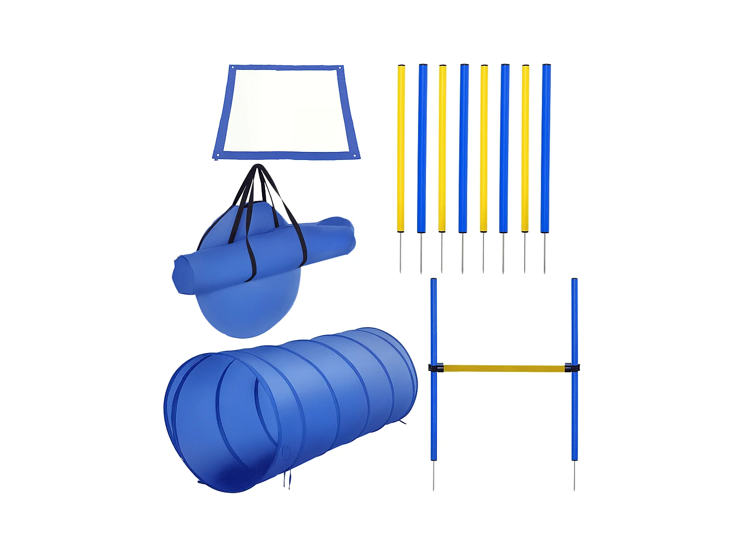Agility sport pour chiens équipement complet obstacle, tunnel, slalom, zone repos + sac de transport bleu jaune