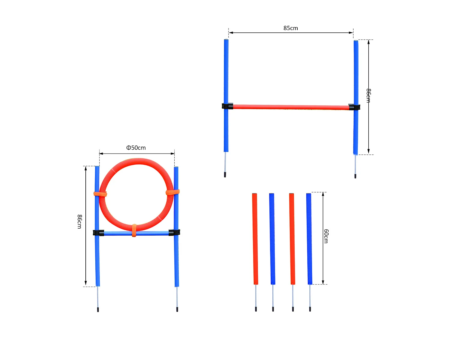 Agility sport pour chiens équipement complet obstacles et entrainement 11 pièces avec sac de transport acier rouge et bleu