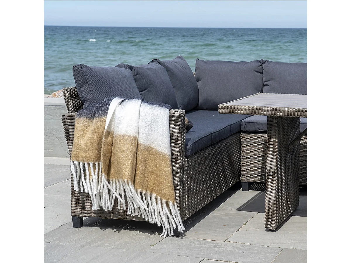 MEMET - Plaid Blanc Noir et Marron 170x130cm