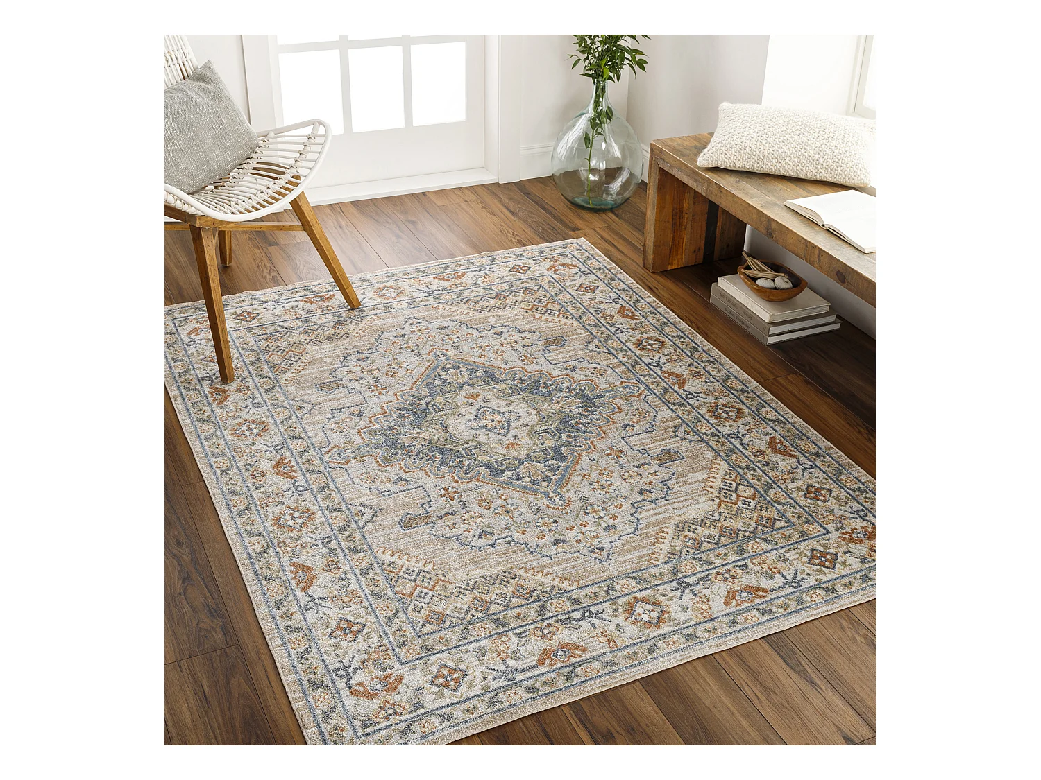 Afwasbaar Vintage Tapijt - Beige/Blauw - 160x213cm - MARION