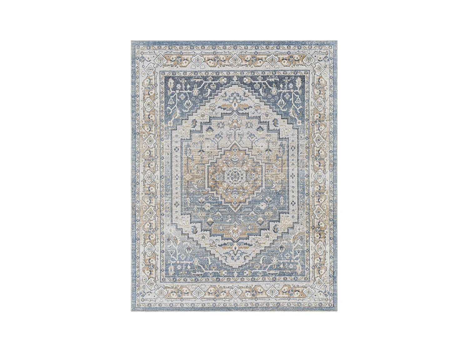 Tapis Vintage Lavable en Machine - Bleu/Gris - 160x213cm - JENNIFER