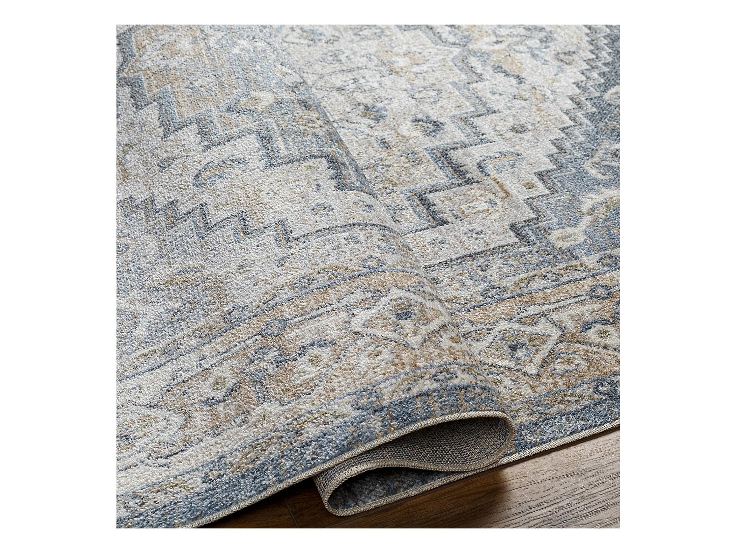 Tapis Vintage Lavable en Machine - Bleu/Gris - 160x213cm - JENNIFER