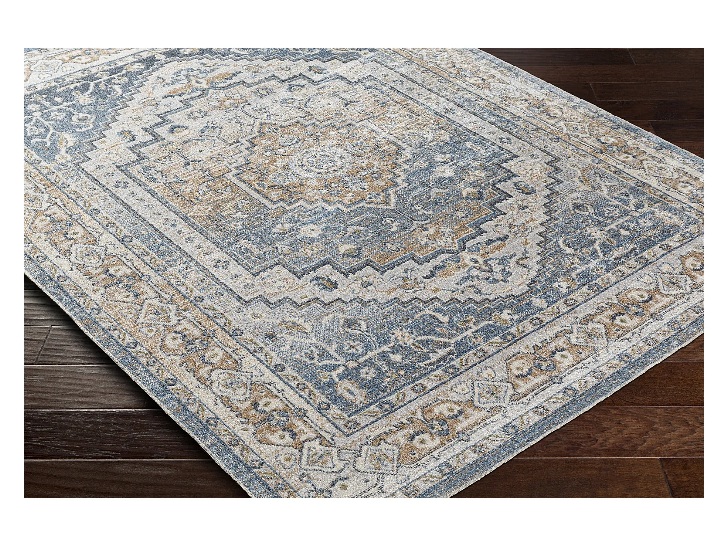 Tapis Vintage Lavable en Machine - Bleu/Gris - 160x213cm - JENNIFER