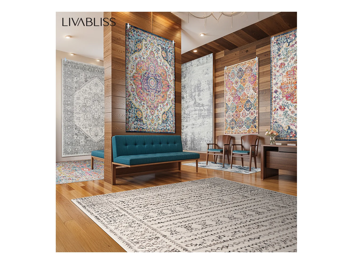 Tapis Vintage Lavable en Machine - Bleu/Gris - 160x213cm - JENNIFER