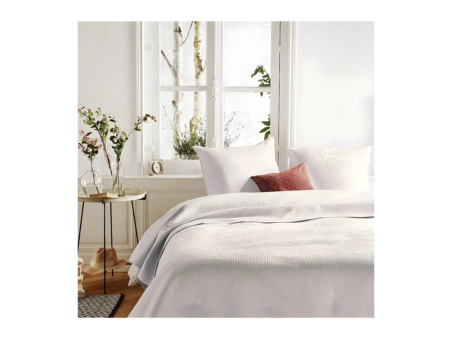 Dessus de lit Ivoire 240 x 260 cm avec 2 Taies