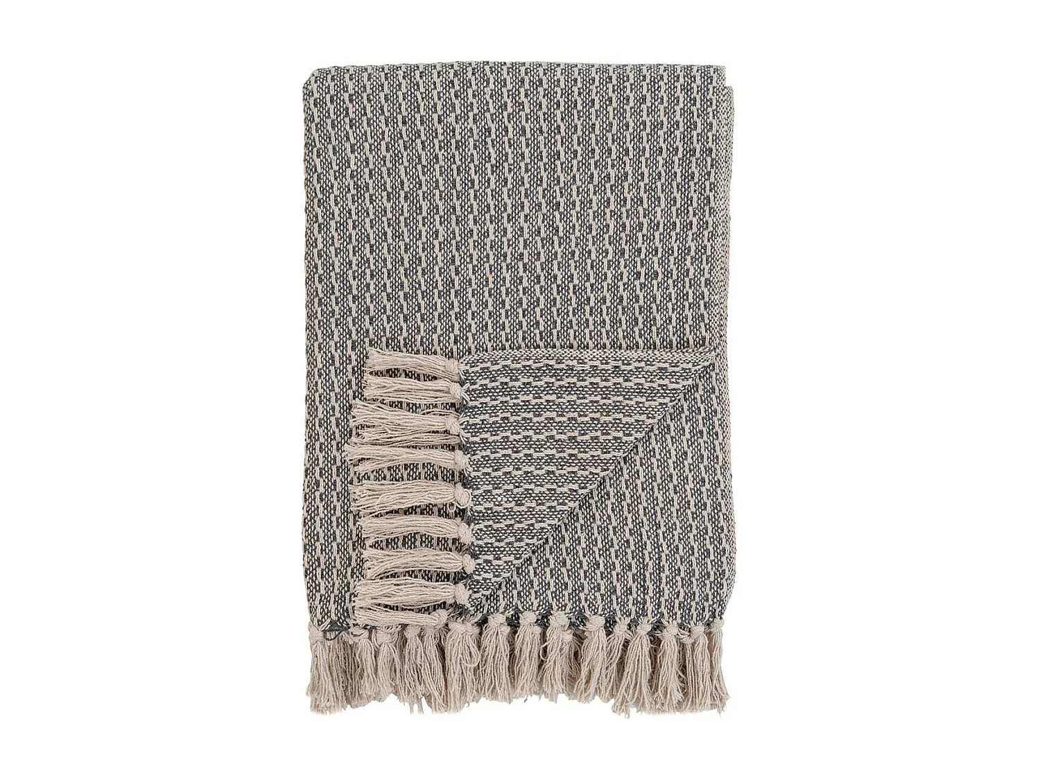 KAYLIE - Plaid 160x130cm Gris et Beige à Motifs Géométriques