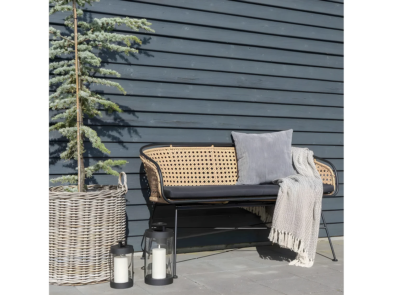 KAYLIE - Plaid 160x130cm Gris et Beige à Motifs Géométriques