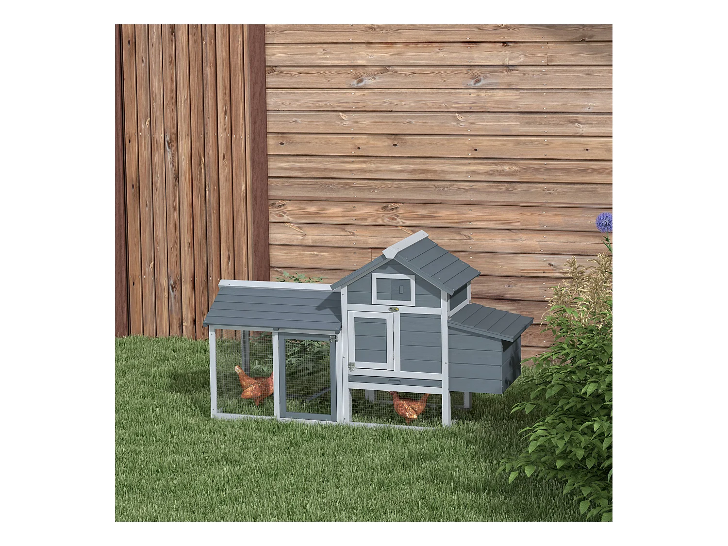 Petit poulailler cottage cage à poules sur pied dim. 151L x 54l x 87H cm multi-équipement bois massif de pin gris
