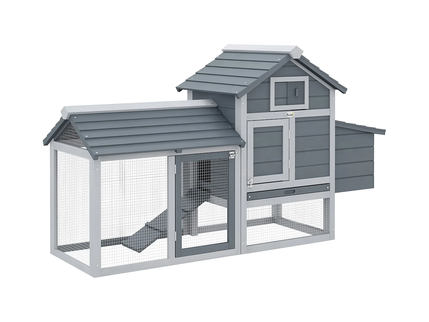 Petit poulailler cottage cage à poules sur pied dim. 151L x 54l x 87H cm multi-équipement bois massif de pin gris