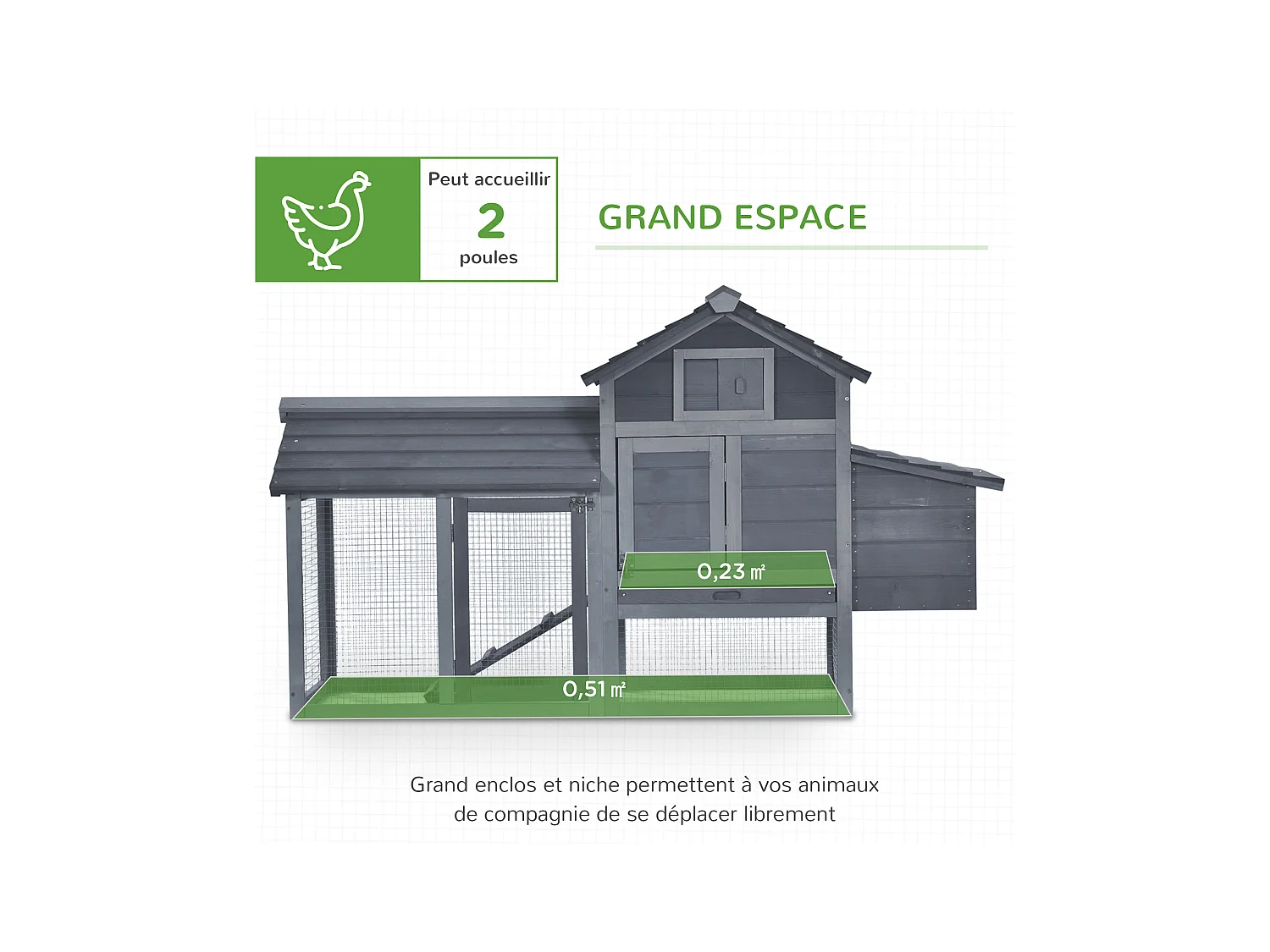 Petit poulailler cottage cage à poules sur pied dim. 151L x 54l x 87H cm multi-équipement bois massif de pin gris