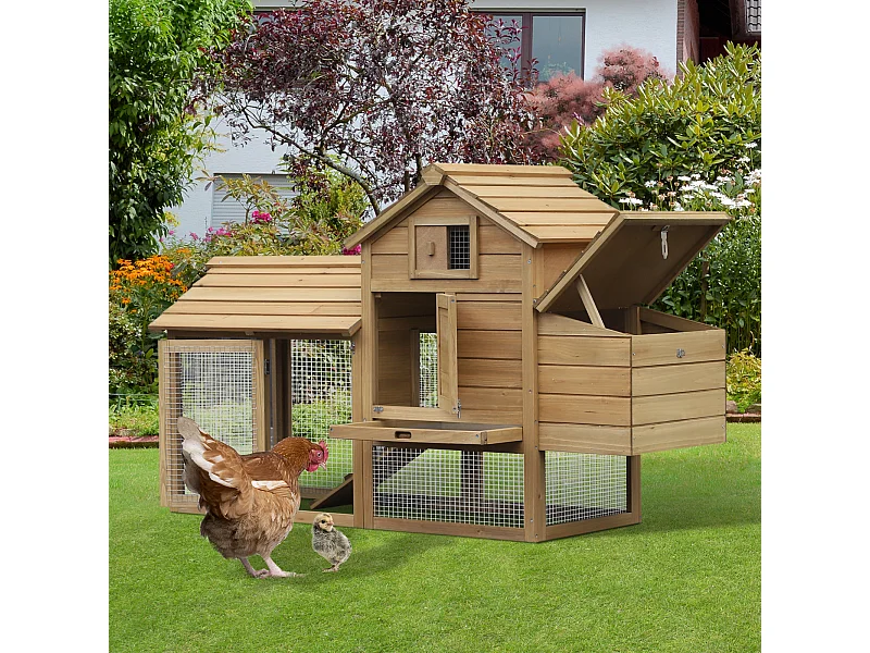 Petit poulailler cottage cage à poules sur pied dim. 151L x 54l x 87H cm multi-équipement bois massif de pin