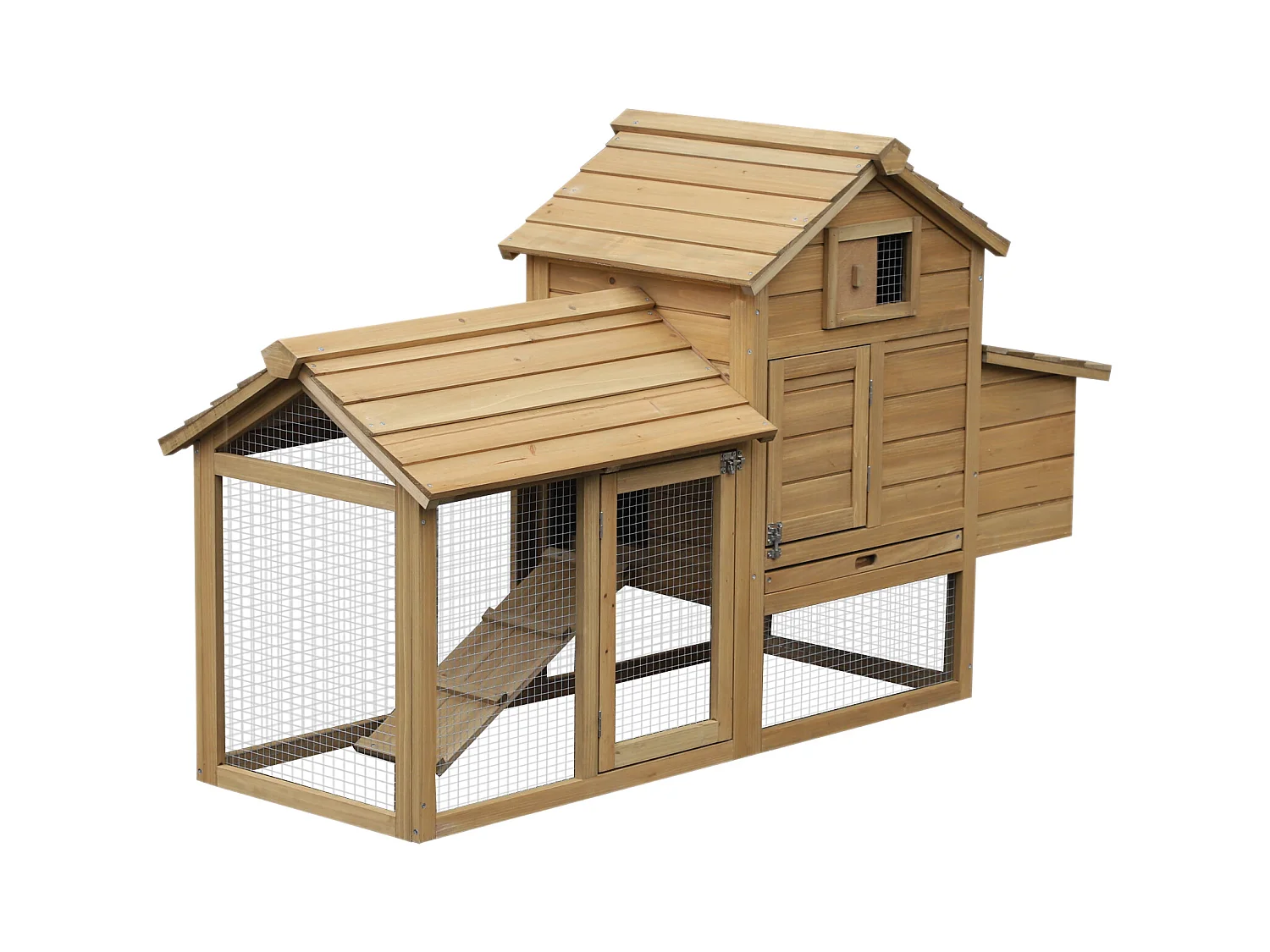 Petit poulailler cottage cage à poules sur pied dim. 151L x 54l x 87H cm multi-équipement bois massif de pin