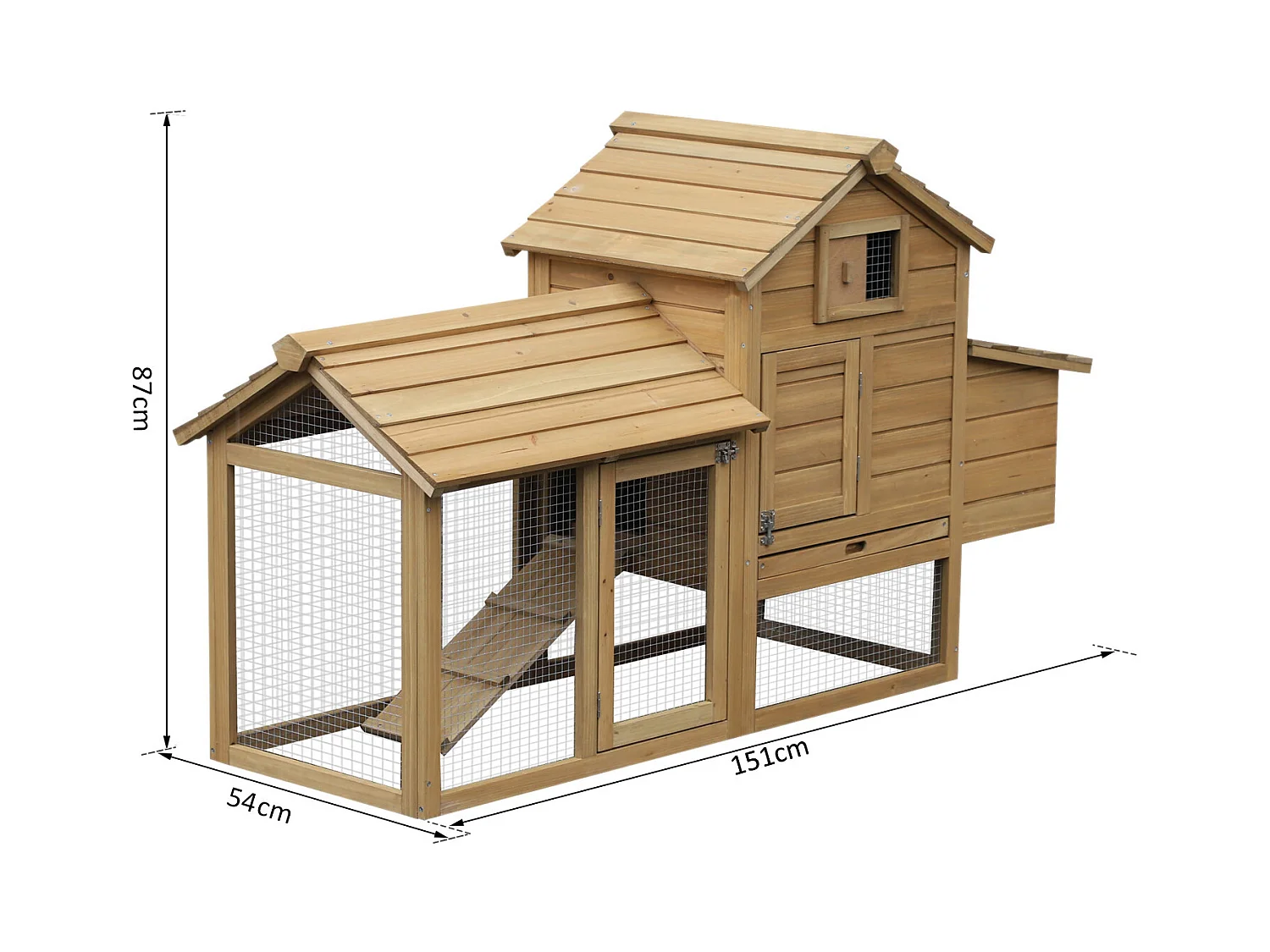 Petit poulailler cottage cage à poules sur pied dim. 151L x 54l x 87H cm multi-équipement bois massif de pin