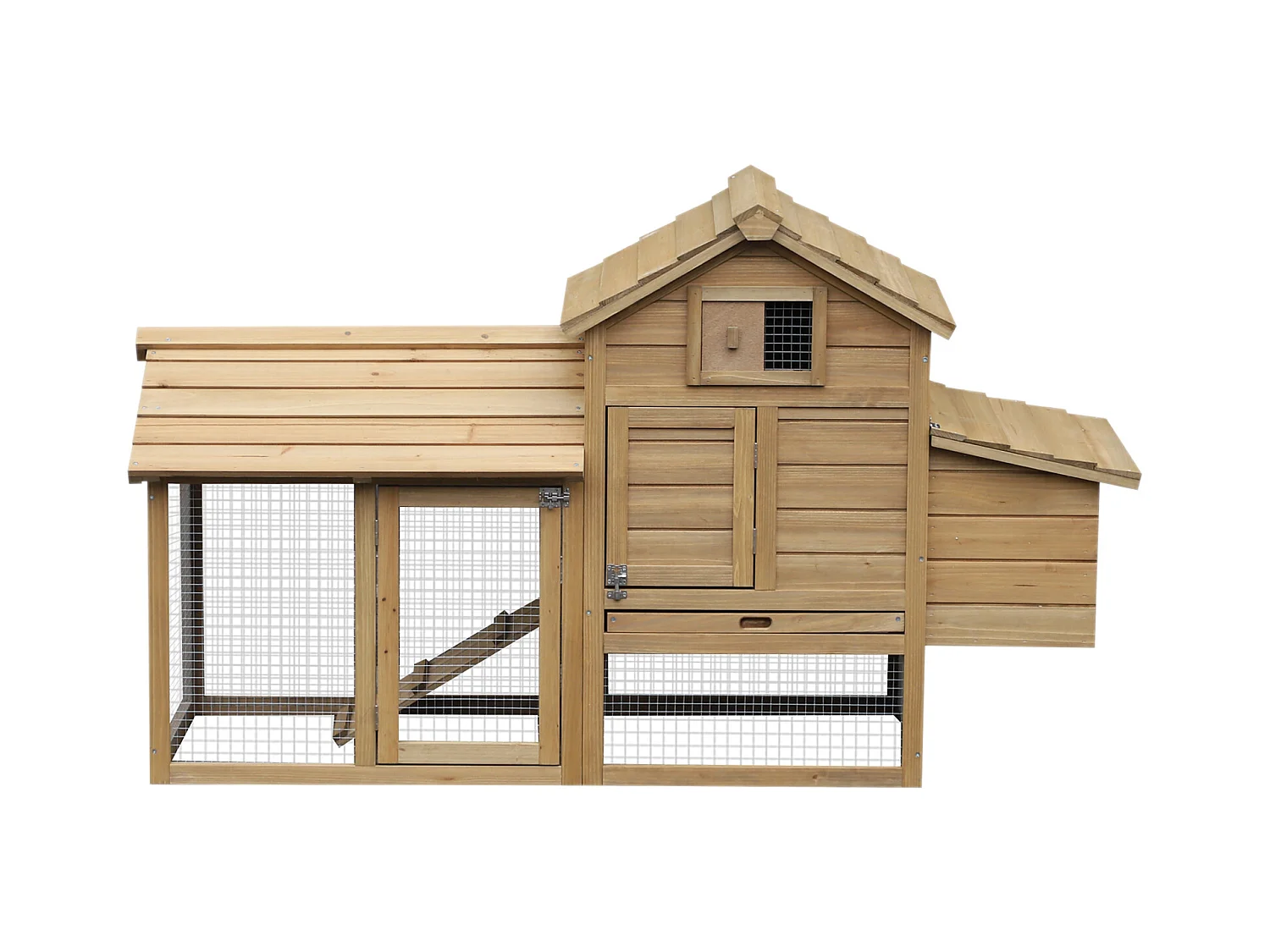 Petit poulailler cottage cage à poules sur pied dim. 151L x 54l x 87H cm multi-équipement bois massif de pin