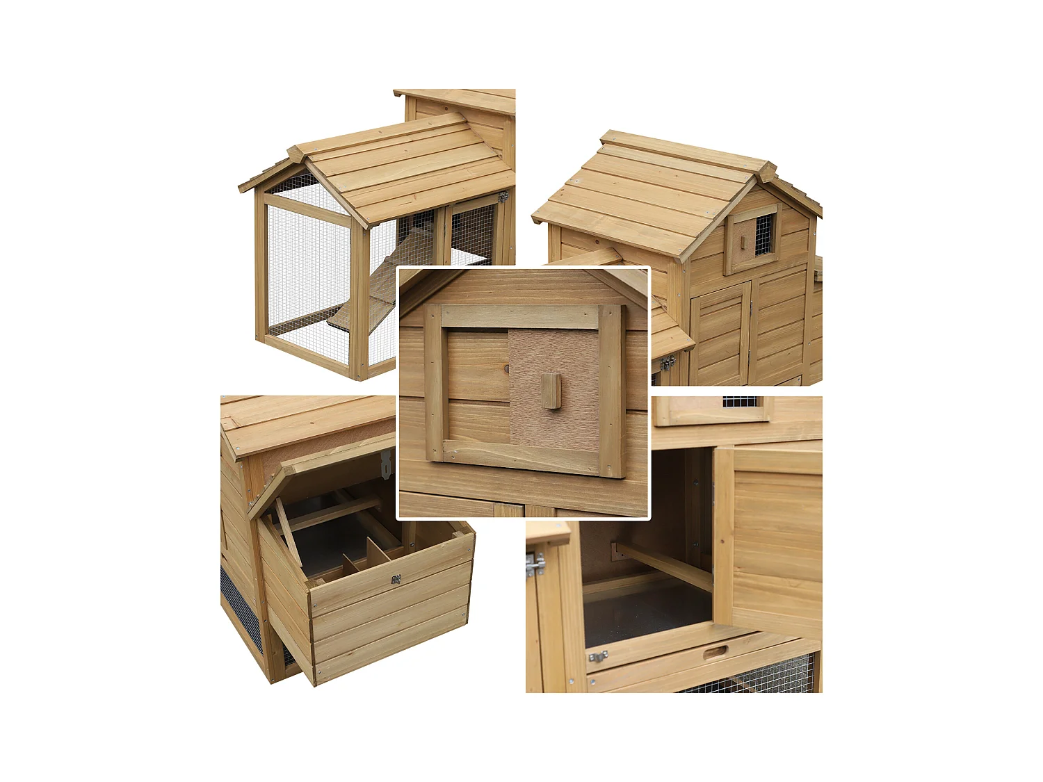 Petit poulailler cottage cage à poules sur pied dim. 151L x 54l x 87H cm multi-équipement bois massif de pin