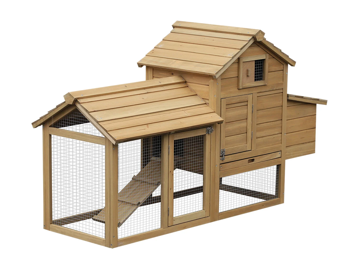 Petit poulailler cottage cage à poules sur pied dim. 151L x 54l x 87H cm multi-équipement bois massif de pin