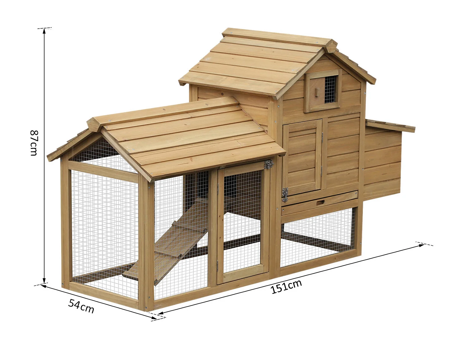 Petit poulailler cottage cage à poules sur pied dim. 151L x 54l x 87H cm multi-équipement bois massif de pin