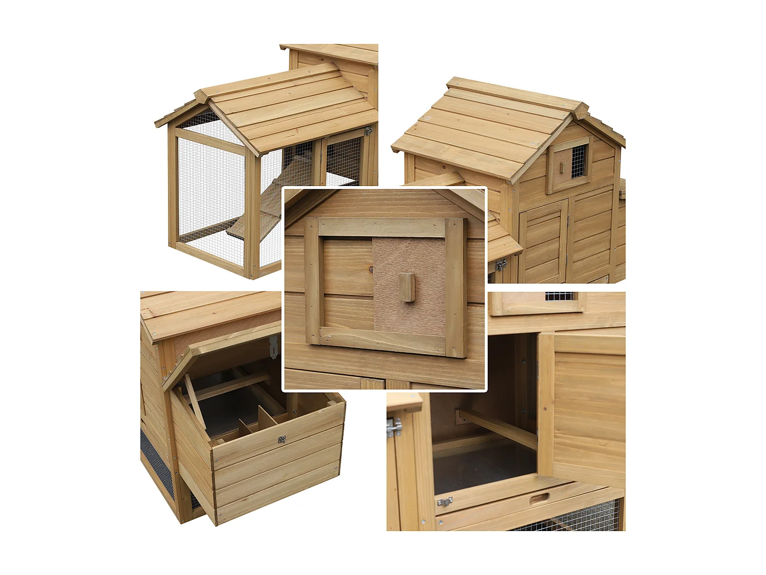 Petit poulailler cottage cage à poules sur pied dim. 151L x 54l x 87H cm multi-équipement bois massif de pin
