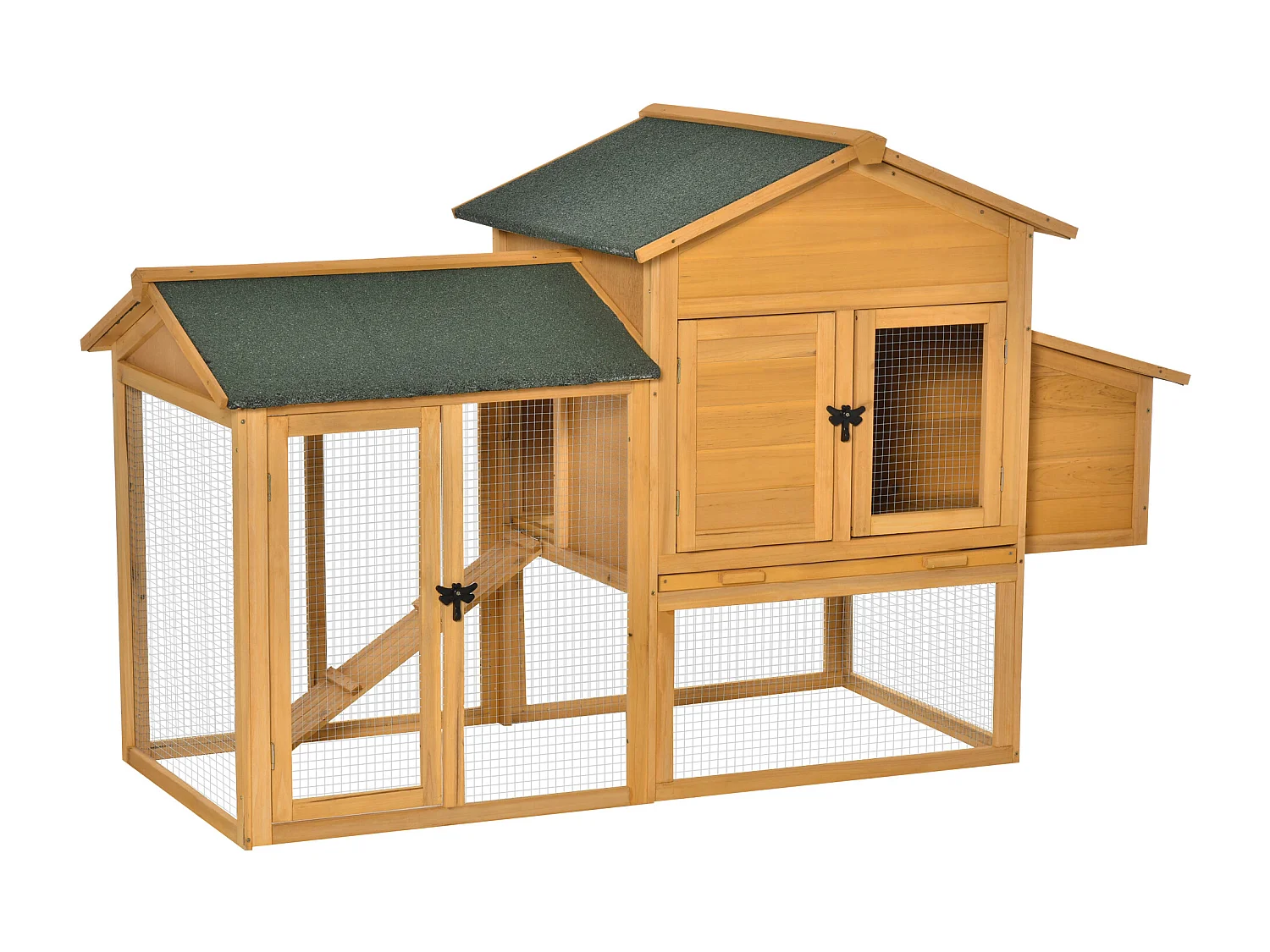 Poulailler cottage cage à poules sur pied dim. 168L x 75l x 103H cm multi-équipement bois sapin pré-huilé