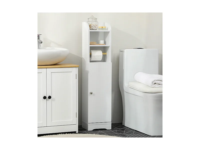 Meuble WC armoire toilette - porte, 2 étagères, niche, support papier - dim. 23L x 18l x 100H cm - blanc