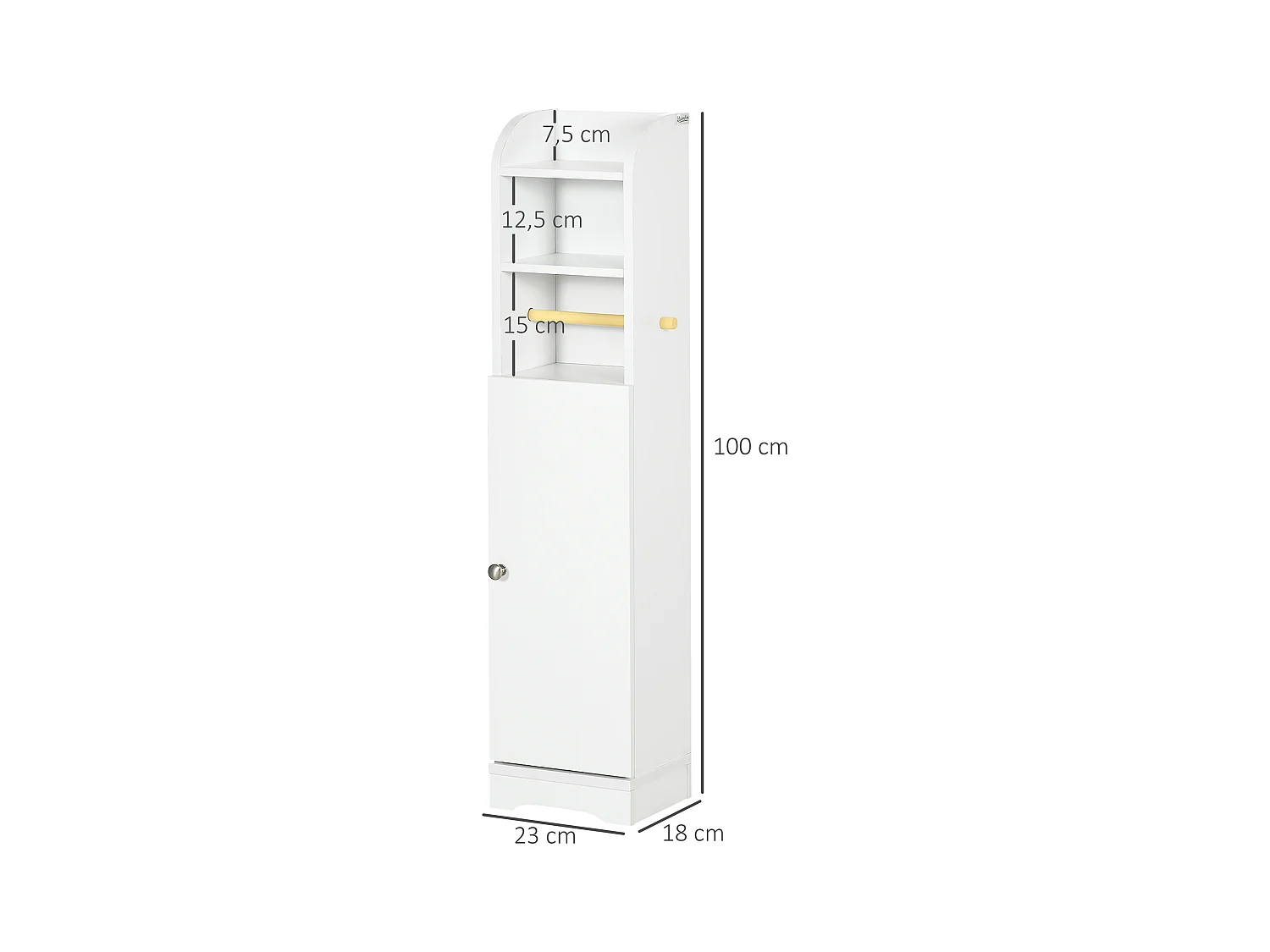Meuble WC armoire toilette - porte, 2 étagères, niche, support papier - dim. 23L x 18l x 100H cm - blanc