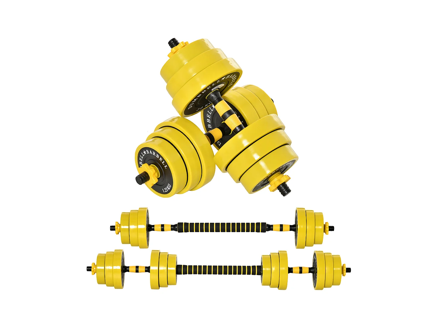 Ensemble d'haltères courtes ou longues 20 Kg - barre d'extension incluse - musculation réglable - entraînement musculaire & haltérophilie