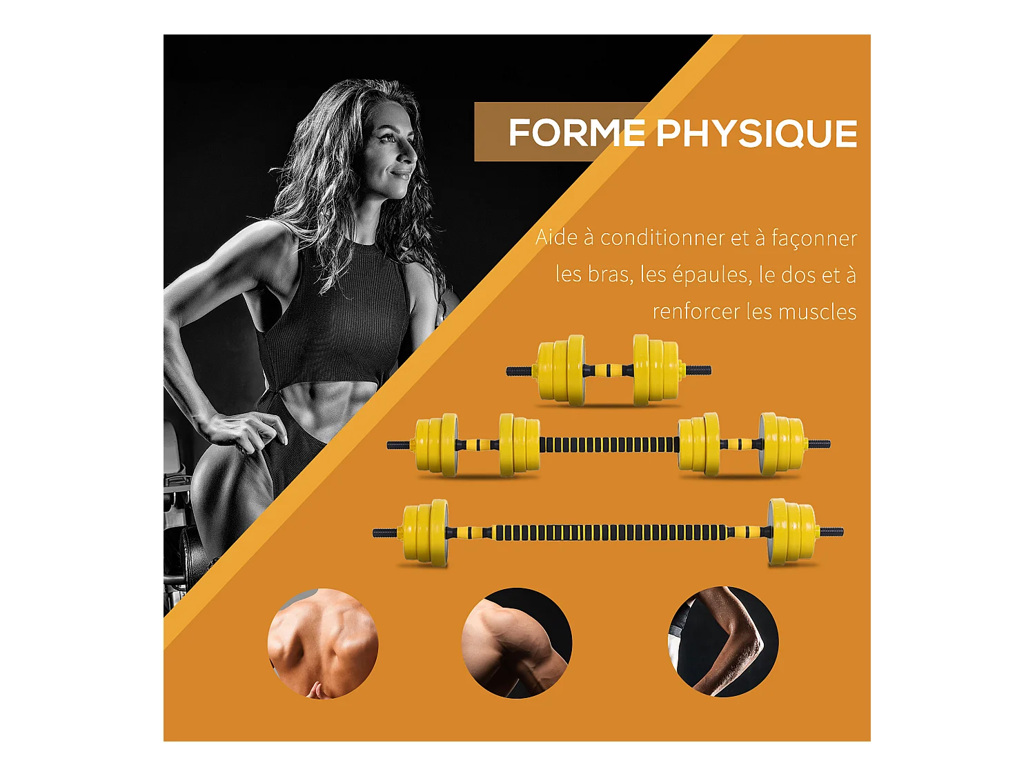 Ensemble d'haltères courtes ou longues 20 Kg - barre d'extension incluse - musculation réglable - entraînement musculaire & haltérophilie
