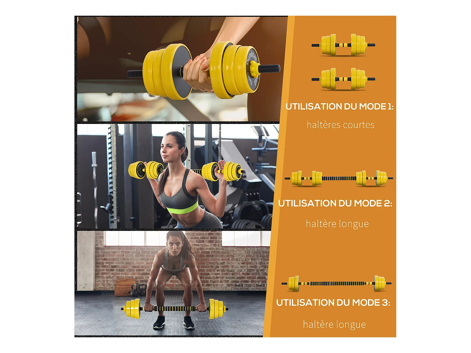 Ensemble d'haltères courtes ou longues 20 Kg - barre d'extension incluse - musculation réglable - entraînement musculaire & haltérophilie